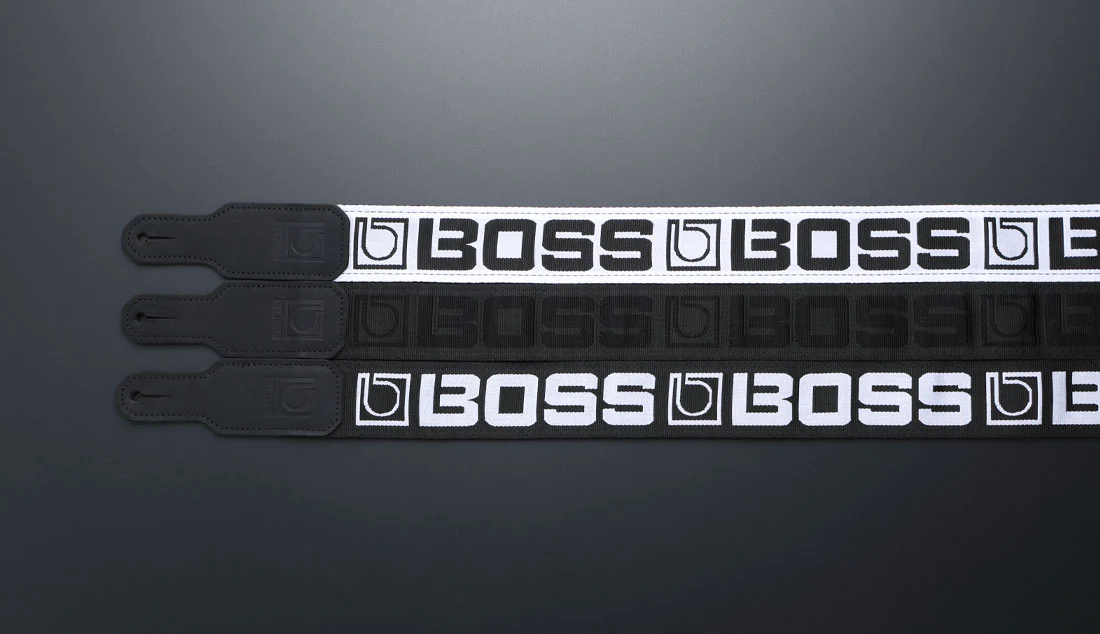 BOSS BSM-20-BW Monogrammed Guitar Strap, Black With White Logo - Image 3