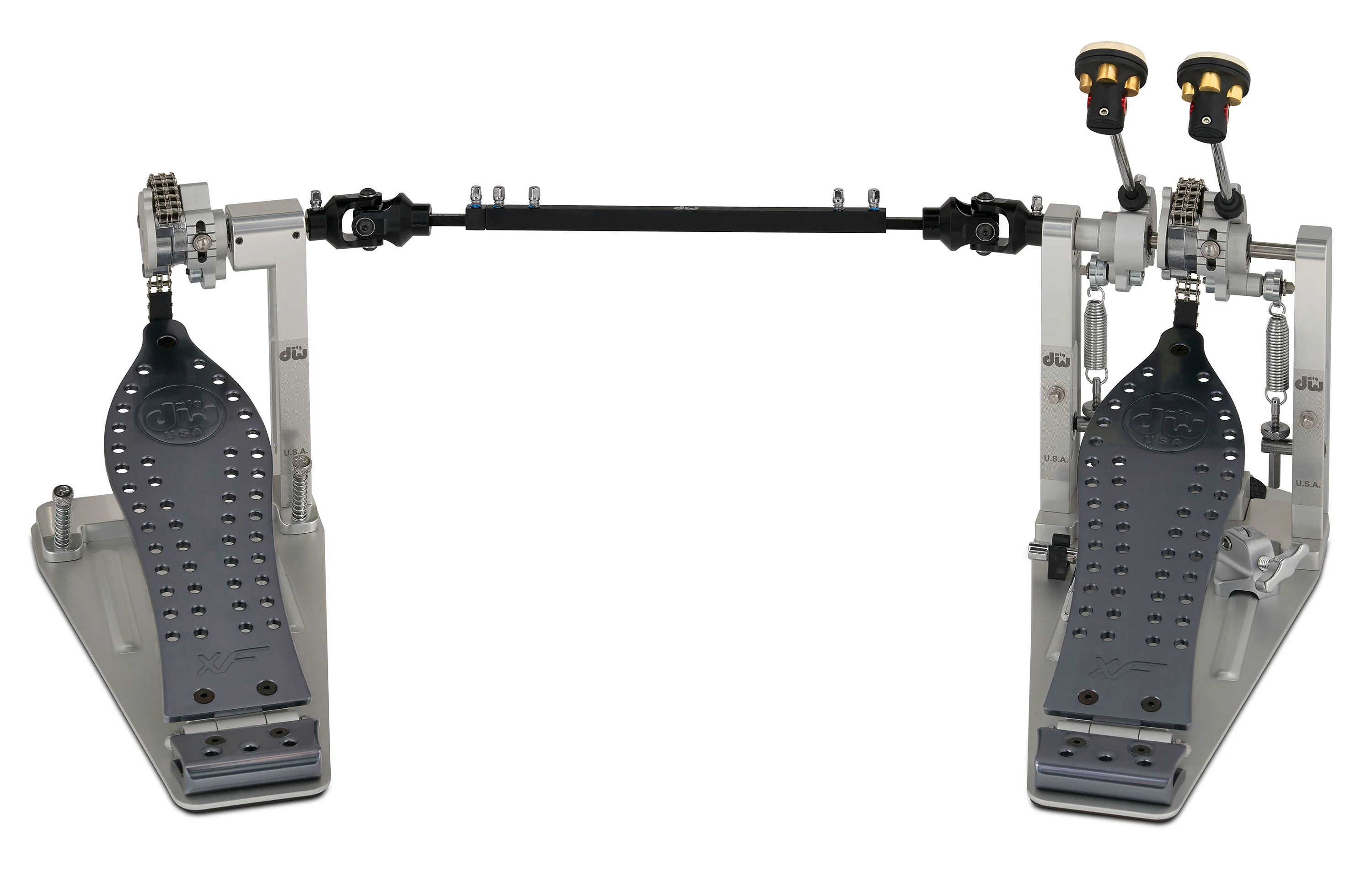 DW Drums MFG Series Machined Chain Drive Double Bass Drum Pedal with Extended Footboard, Polished Aluminum