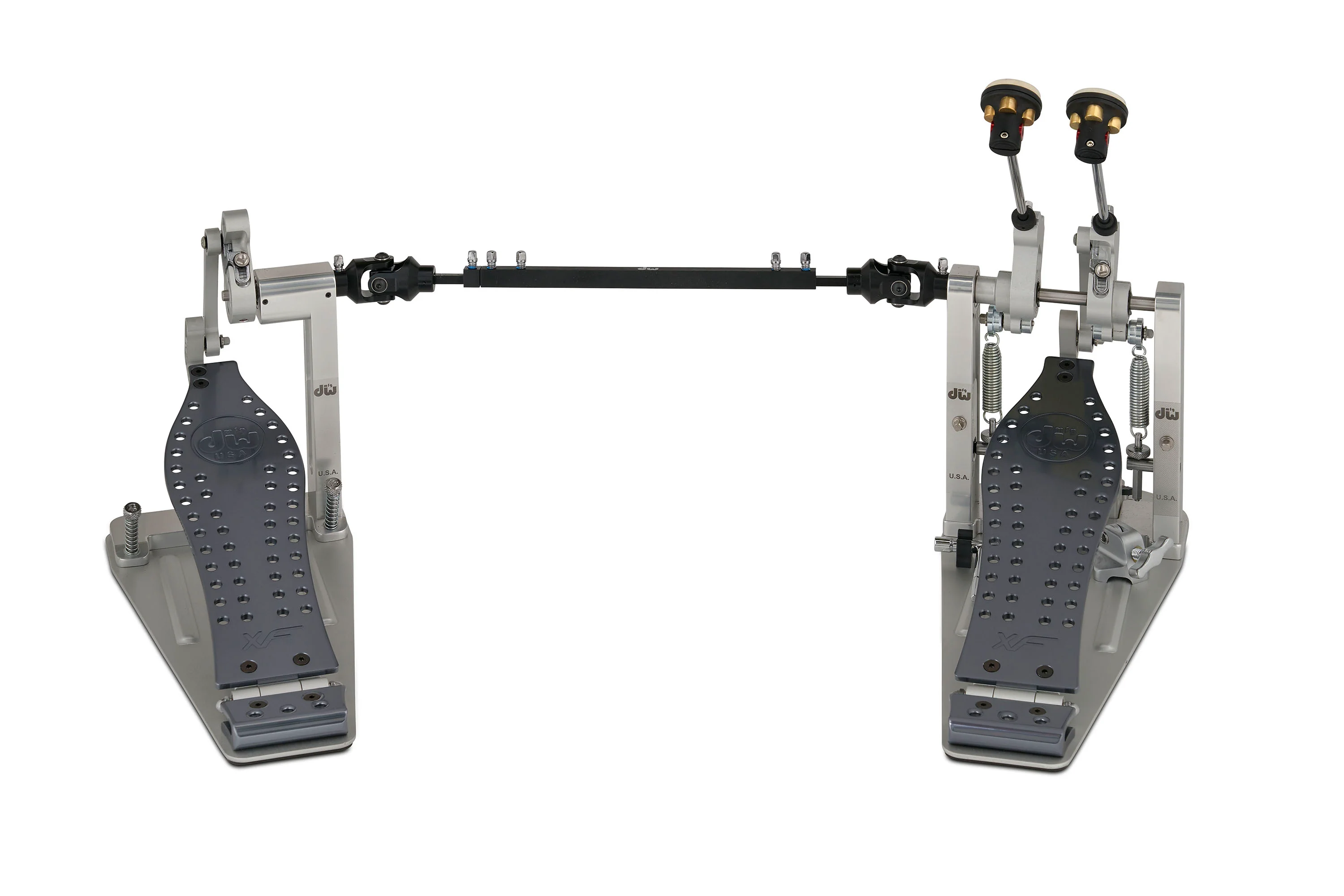DW Drums MFG Series Machined Direct Drive Double Bass Drum Pedal with Extended Footboard, Polished Aluminum